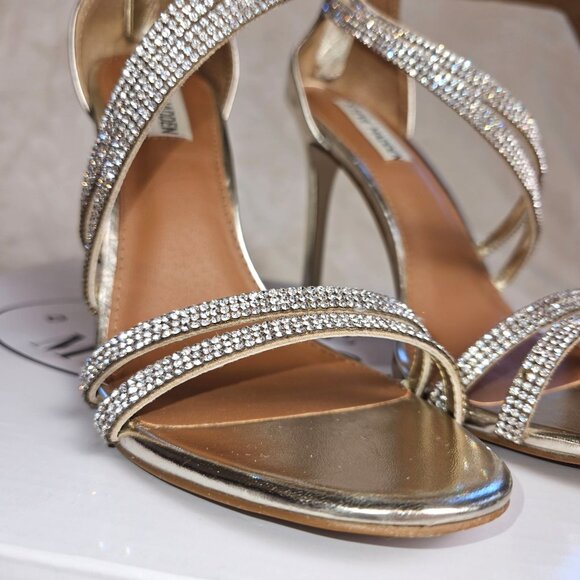 Steve Madden Fiffi Gold Rhinestone Strappy High-Heel 8M - Picture 2 of 11